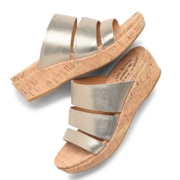 KorkEase Shoes Kork Ease Gold Leather Menzie Cork Platform Wedge
